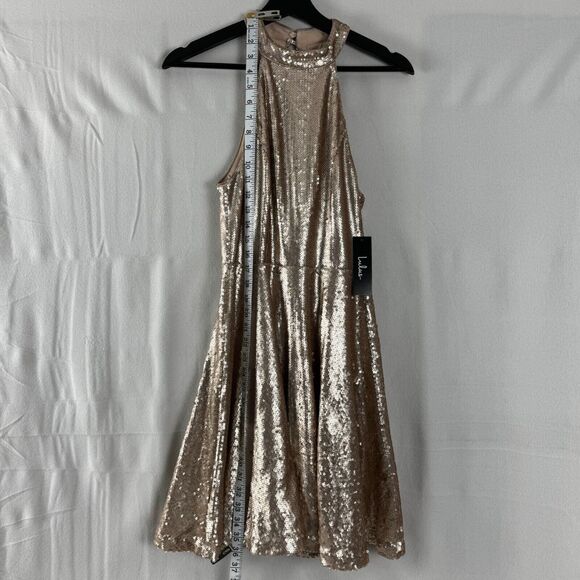 New Lulus Size S Under the Spotlight Champagne Sequin Backless Skater Dress NWT - Picture 4 of 16